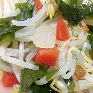 わかめと大根入りからすみともやしの梅風味の酢の物